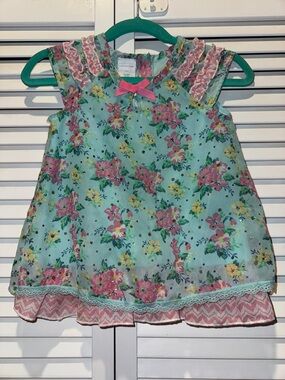 Wonderkids Mint Floral Tank Top with Pink Accents